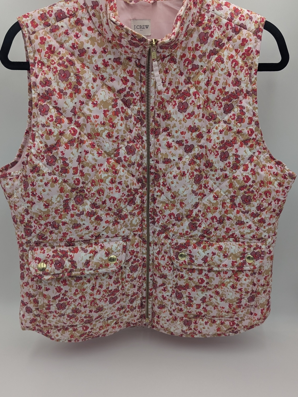 J.Crew Floral Quilted Puffer Vest Pink Cottagecore Utility Vest Medium